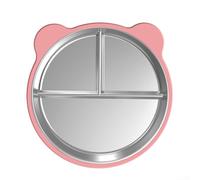 Plato de almuerzo dividido, 23,5 x 23,5 x 3,15 cm, acero inoxidable y silicona de grado alimenticio, base de succión fuerte, apto para lavavajillas, para niños pequeños y niños (rosa profundo)