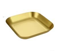 Plato de aperitivo cuadrado de acero inoxidable con asas, bandeja profunda para patatas fritas, barbacoa, cocina, plata, 18 cm (oro sin mango)