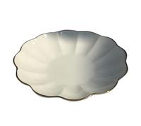 Plato de Borde Dorado de Cerámica Blanco para Postres, Hogar y Oficina | Expositor de Postres, Bandeja para Pasteles, Estilo Clásico y Artístico