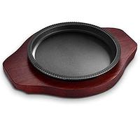 Plato de carne de hierro fundido para cocinar Teppanyaki y barbacoa, ideal para asar carne con base de madera, 19 cm