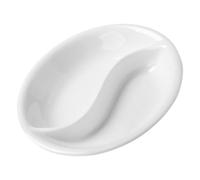 Plato de Cerámica Blanco para Salsas Dos Compartimentos | Apto para Aperitivos, Ketchup, Soja y Sirope de Chocolate, Diseño Compacto Apilable, Hogar y Restaurante