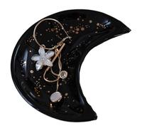 Plato de cerámica con forma luna for joyería, pendientes, collar, anillo, platos almacenamiento 3 uds Para Mujeres(Black)