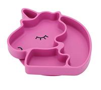 Plato de comida infantil Plato de cena dividido para niños pequeños Platos de ventosa antideslizantes Plato de bebé de silicona rojo rosa profundo Mantel de comida (Rosa roja)
