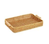 Plato de Comida ratán Tejido a Mano, Bandeja Almacenamiento plástico, Forma Redonda, Cesta Mimbre con asa for Frutas, Verduras y Pasteles para Servir con asa(Rectangle Large)