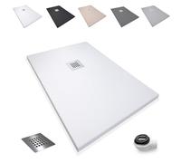 Plato de Ducha Antideslizante 100x200cm - Plato Ducha Resina Resistente a Agentes Químicos - Plato Ducha Antibacteriano - Incluye Rejilla Desagüe Ducha y Válvula Sifón Plato Ducha - Color Blanco