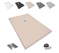 Plato de Ducha Antideslizante 70x100cm - Plato Ducha Resina Resistente a Agentes Químicos - Plato Ducha Antibacteriano - Incluye Rejilla Desagüe Ducha y Válvula Sifón - Color Beige