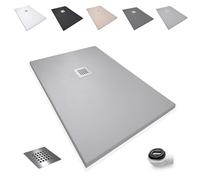 Plato de Ducha Antideslizante 70x70cm - Resina Resistente a Agentes Químicos - Antibacteriano - Incluye Rejilla Desagüe Ducha y Válvula Sifón Plato Ducha - Ral 7030 Cemento