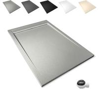 Plato de Ducha Antideslizante 80x130cm - Resina Resistente a Agentes Químicos - Antibacteriano - Incluye Rejilla Desagüe Ducha y Válvula Sifón Plato Ducha - Color Cemento