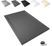 Plato de Ducha Antideslizante 80x150cm - Resina Resistente a Agentes Químicos - Antibacteriano - Incluye Rejilla Desagüe y Válvula Sifón - Ral 7021 Grafito