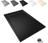 Plato de Ducha Antideslizante 80x90cm en Resina, Resistente a Agentes Químicos, Antibacteriano, Incluye Rejilla y Válvula Sifón - Negro