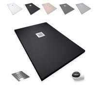 Plato de Ducha Antideslizante 80x90cm - Plato Ducha Resina Resistente a Agentes Químicos - Plato Ducha Antibacteriano - Incluye Rejilla Desagüe Ducha y Válvula Sifón Plato Ducha - Color Negro