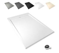 Plato de Ducha Antideslizante y Antibacteriano, Plato Ducha Resina Resistente a Agentes Químicos, Incluye Rejilla Desagüe Ducha y Válvula (Ral 9003 BLANCO, 70 x 130)