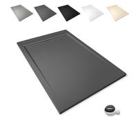 Plato de Ducha Antideslizante y Antibacteriano, Plato Ducha Resina Resistente a Agentes Químicos, Incluye Rejilla Desagüe Ducha y Válvula (Ral 7021 GRAFITO, 70 x 160)