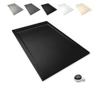 Plato de Ducha Antideslizante y Antibacteriano, Plato Ducha Resina Resistente a Agentes Químicos, Incluye Rejilla Desagüe Ducha y Válvula (Ral 9005 NEGRO, 80 x 150)