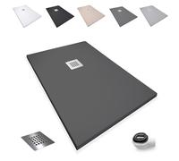 Plato de Ducha de Resina Antideslizante 70x70cm - Antibacteriano Resistente a Agentes Químicos - Incluye Rejilla Desagüe y Válvula Sifón - Ral 7021 Grafito