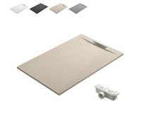 Plato de Ducha de Resina Antideslizante con Valvula y Rejilla Oculta | Textura Piedra | Beige | 80 X 120 cm