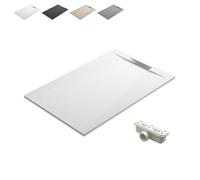 Plato de Ducha de Resina Antideslizante con Valvula y Rejilla Oculta | Textura Piedra | Blanco | 70 X 140 cm