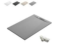 Plato de Ducha de Resina Antideslizante con Valvula y Rejilla Oculta | Textura Piedra | Gris Cemento | 80 X 120 cm