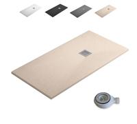 Plato de Ducha de Resina Extraplano Antideslizante | Valvula de Desague y Rejilla | Pizarra Suave | Beige | 90 X 150 cm