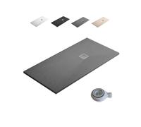 Plato de Ducha de Resina Extraplano Antideslizante | Valvula de Desague y Rejilla | Pizarra Suave | Gris Cemento | 90 X 170 cm