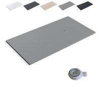 Plato de Ducha de Resina Extraplano Antideslizante | Valvula y Rejilla Gris | Gris Cemento | 80 X 150