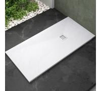 Plato de Ducha de Resina Extraplano | Plato Ducha Antideslizante en Textura Pizarra Suave en Todas las Medidas | Plato Ducha con Válvula de Desagüe y Rejilla | Blanco | 150 x 80 cm