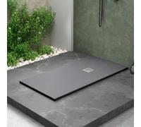 Plato de Ducha de Resina Extraplano | Plato Ducha Antideslizante en Textura Pizarra Suave en Todas las Medidas | Plato Ducha con Válvula de Desagüe y Rejilla | Antracita | 110 x 70 cm