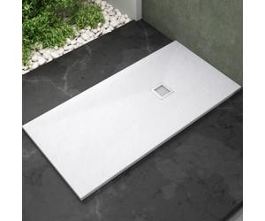 Plato de Ducha de Resina Extraplano | Plato Ducha Antideslizante en Textura Pizarra Suave en Todas las Medidas | Plato Ducha con Válvula de Desagüe y Rejilla | Blanco | 70 x 70 cm