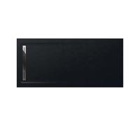 Plato de Ducha de Stonex con Diseño Rectangular Extraplano Aquos Negro Roca - Con rejilla Acero Inoxidable / Sin mampara fija / 100x70 cm