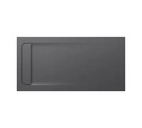 Plato de ducha de stonex con un diseño rectangular extraplano en acabado color pizarra Aquos Roca - Con tapa del mismo color que el plato de ducha / Sin mampara fija / 160x70 cm