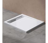 Plato de Ducha Plano Rectangular 80x100x5 cm Acrílico Blanco | Instalación a Ras de Suelo | Conexiones DIN | Xetro04W