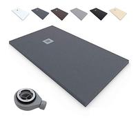 Plato de Ducha RESINA Extraplano EstiloBaño®TERRA - Antideslizante EFECTO PIZARRA -【100x120, Grafito Ral-7016】- Todas Las Medidas Disponibles -Varios colores- Incluye Válvula desagüe y Rejilla