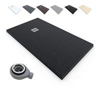 Plato de Ducha RESINA Extraplano EstiloBaño® TERRA - Antideslizante TEXTURA PIZARRA -Todas Las Medidas Disponibles -Varios colores -【80x120, Negro Ral-9005】- Incluye Válvula desagüe+Rejilla