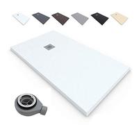 Plato de Ducha RESINA Extraplano EstiloBaño®TERRA - Antideslizante TEXTURA PIZARRA - Todas Las Medidas Disponibles -Varios colores -【90x200, Blanco Ral-9003】- Incluye Válvula desagüe+Rejilla