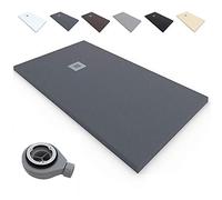 Plato de Ducha RESINA Extraplano EstiloBaño®TERRA - Antideslizante TEXTURA PIZARRA - Todas Las Medidas Disponibles -Varios colores -【90x160, Grafito Ral-7016】- Incluye Válvula desagüe+Rejilla