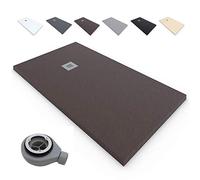 Plato de Ducha RESINA Extraplano EstiloBaño®TERRA - Antideslizante TEXTURA PIZARRA - Todas Las Medidas Disponibles -Varios colores -【70x110, Chocolate Ral-8017】- Incluye Válvula desagüe+Rejilla