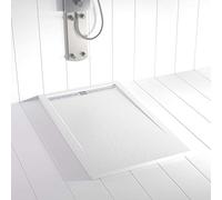Plato de ducha Resina FLOW Blanco RAL 9003-90x200 - Textura Pizarra - Antideslizante - Incluye rejilla y sifón
