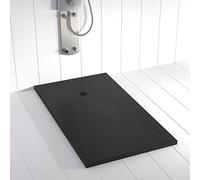 Plato de ducha Resina PLES Negro con rejilla color 200x80 - Textura Pizarra - Antideslizante - Incluye rejilla y sifón