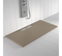 Plato de ducha resina WIDE desagüe lineal lateral color Moka 200x90 textura pizarra antideslizante rejilla inox con válvula