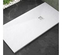 Plato de ducha Stone Coat - Carga Mineral con Resina recubierto de Gel Coat Válvula y Rejilla incluido. (70 x 140 cm, Blanco)