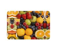 Plato de frutas frescas con gotas de agua, tapete de bienvenida impreso de 40,6 x 61 cm, adecuado para baño, sala de estar, balcón, puerta de entrada