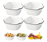 Plato de gratinado de cerámica de 4 piezas, plato para horno plano horno de cerámica con asas, 400 ml, compatible con horno, microondas y freidora, 14.3×11×5.3 cm