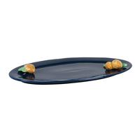 Plato de gres azul y limones amarillos en relieve