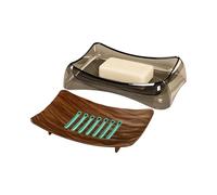 Plato de jabón de auto-drenaje - 5.9 pulgadas Imitación madera grano titular de jabón | Autolimpieza bandeja de drenaje para ducha de baño | Cocina fregadero barra de jabón plato con base. Gorra