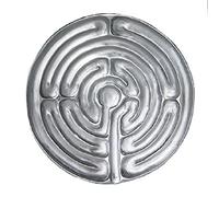 Plato de laberinto de dedo, peltre fino, Be Still and Know That I am God, diseños Cynthia Webb, hecho a mano en los Estados Unidos, 3 7/8 pulgadas de ancho x 7/8 pulgadas de profundidad