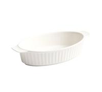Plato de lasaña Cuenco ovalado de cerámica blanca 9,5 pulgadas y 600 ml for horno microondas con doble asa