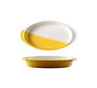 Plato de lasaña Plato creativo for hornear, plato de arroz horneado con queso de cerámica, plato Binaural for microondas, plato for verduras, vajilla, tazón de horneado en casa Platos para hornear(Yel