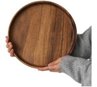 Plato de madera hecho a mano, 1 paquete de bandeja de madera de nogal, plato redondo de frutas, acabado lacado natural, patrón de grano hecho a mano para el hogar, té, café, aperitivos, café (30 cm)