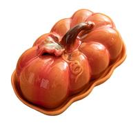 Plato de mantequilla Plato de mantequilla de Halloween Calabaza de cerámica con tapa y asa Platos de otoño en forma de calabaza para decoración de la cocina del hogar de Halloween