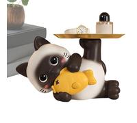 Plato de para Gatos, Estatua de Gato con Bandeja de Almacenamiento, Cuenco de Resina para Llaves, para Caramelos, Mesa de Entrada, hogar, Sala de Estar, Dormitorio, Armario